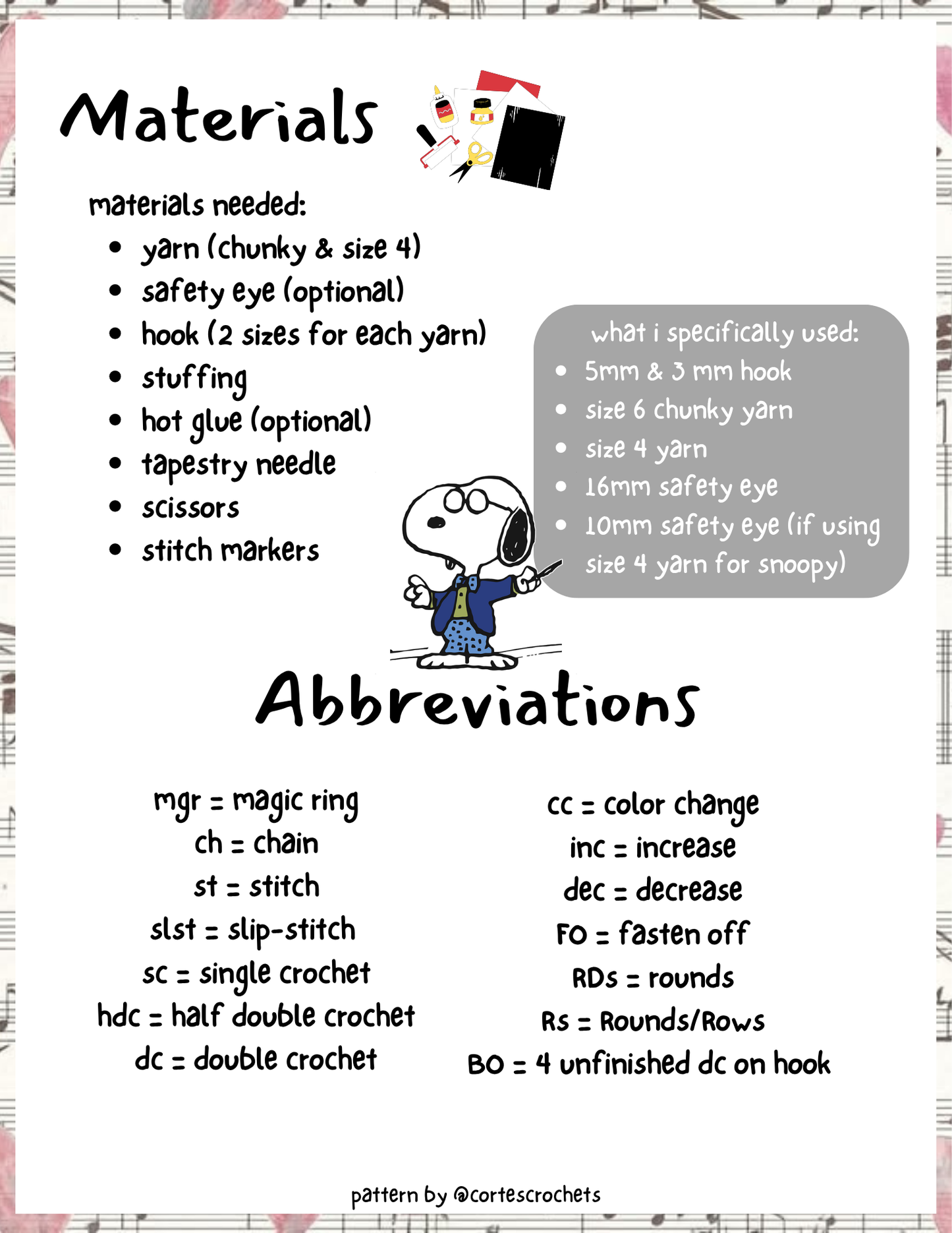 Music Geek Snoopy PATTERN